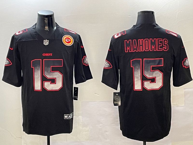 Men Kansas City Chiefs #15 Mahomes Black Nike Smoke Fashion 2024 Limited NFL Jersey style 2->houston texans->NFL Jersey